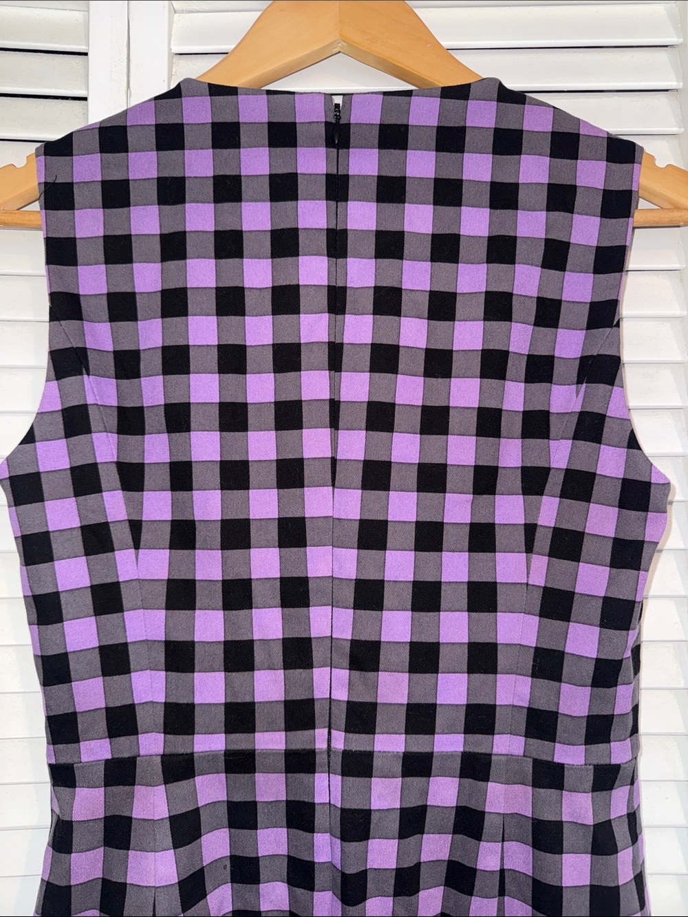 Diane Von Furstenberg Purple/Black/Grey Gingham Sleeveless Sheath Dress - 4 - Picture 4 of 7